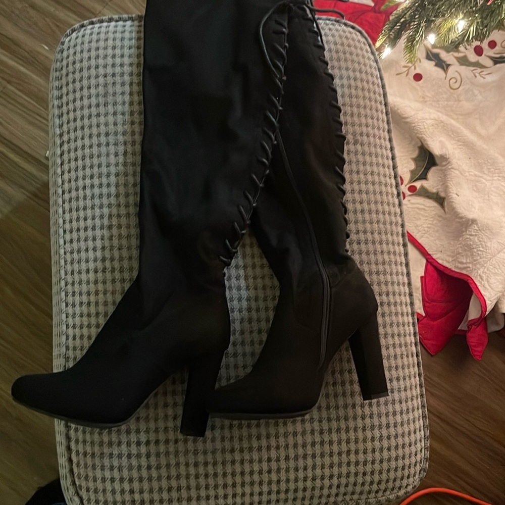 Black over the knee heel boots